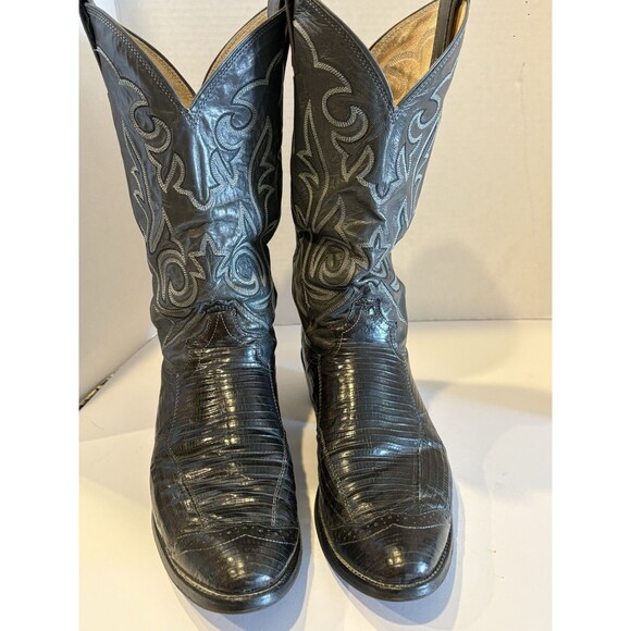 Vintage Justin Teju Lizard Cowboy Western Boots Men’s 9.5 D Black USA Made main image 9